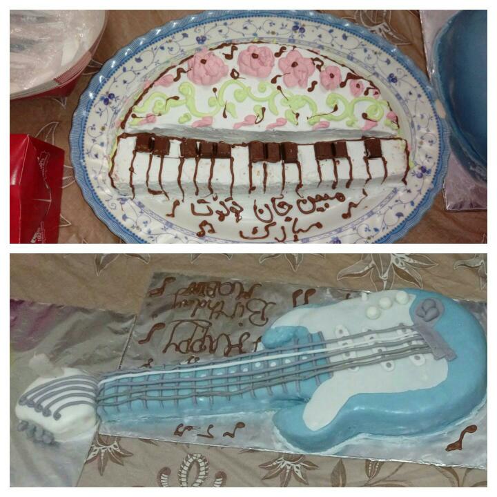 عکس کیک گیتار با فوندانت  پیانو با خامه