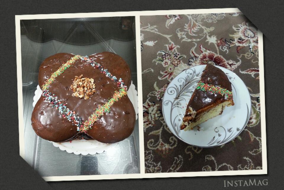 عکس کیک اسفنجی با رویه گاناش شکلاتی