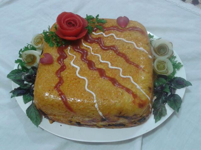 کیک پاستا با گوشت و پنیر