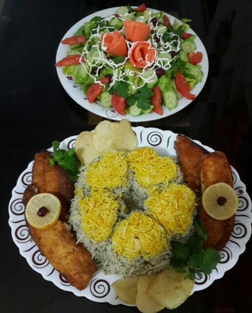 عکس سبزی پلوبا ماهی وسالاد