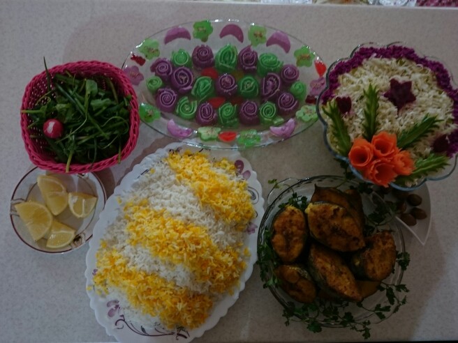 عکس برنج ماهی وسالاد ژله
