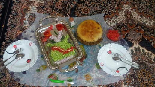 پلو عدس با سالاد شیرازی