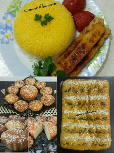 کباب تابه ای مرغ. نان رمضان . کیک یزدی
