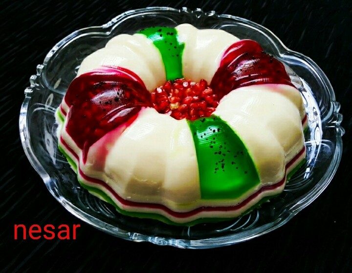 عکس ژله پاناکوتای چرخشی انار و کیوی