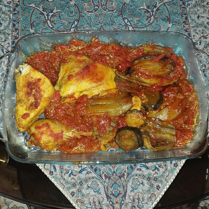 عکس خوراک مرغ وبادمجان