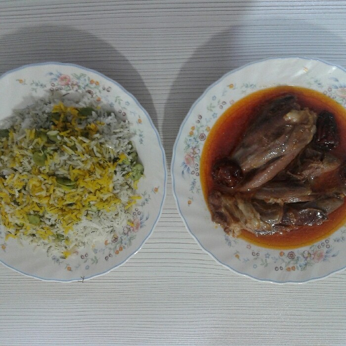 عکس باقلا پلو زعفرانی با ماهیچه