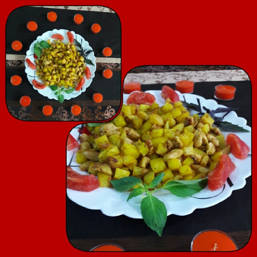 عکس خوراک مرغ و سیب زمینی