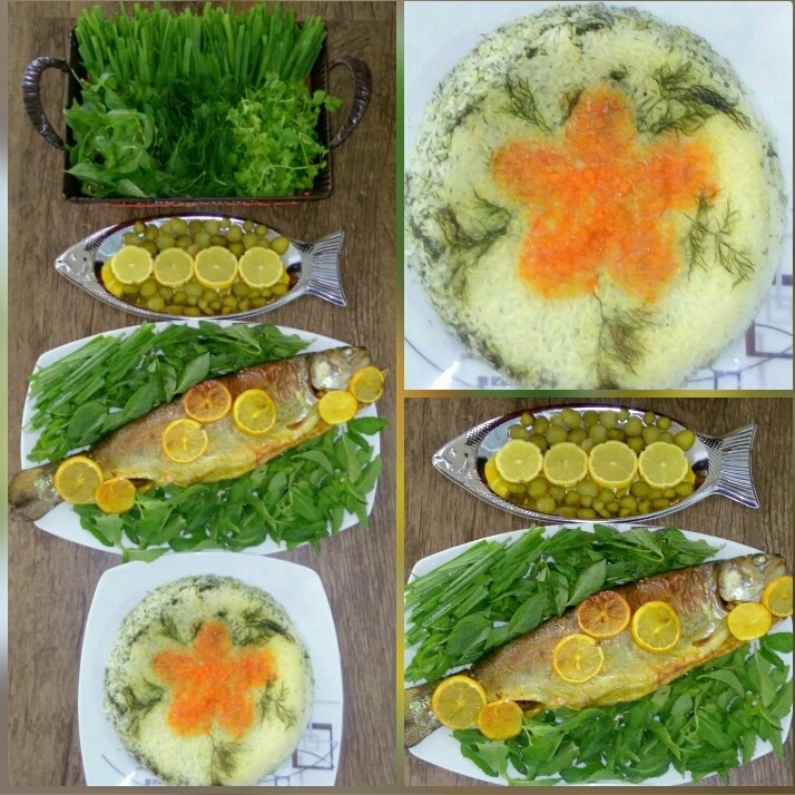 سبزی پلو با ماهی شکم پر
