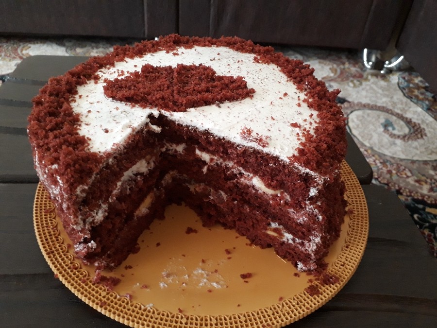 عکس کیک  رد ولوت ‌من‌ .واسه باراول  درست  کردم‌.خیلی  خوشمززززس