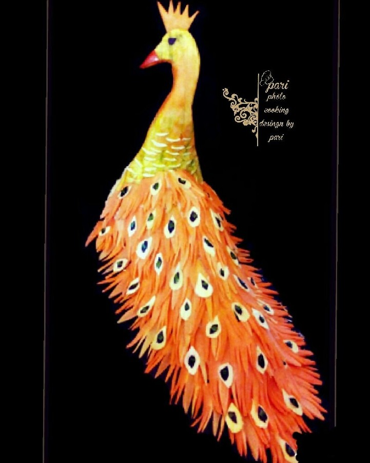 عکس سالاد اولویه با دیزاین طاووس زیبا 