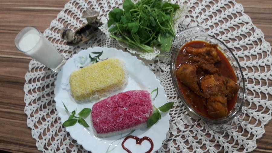 عکس خورشت کرفس مرغ ،پلو رنگی