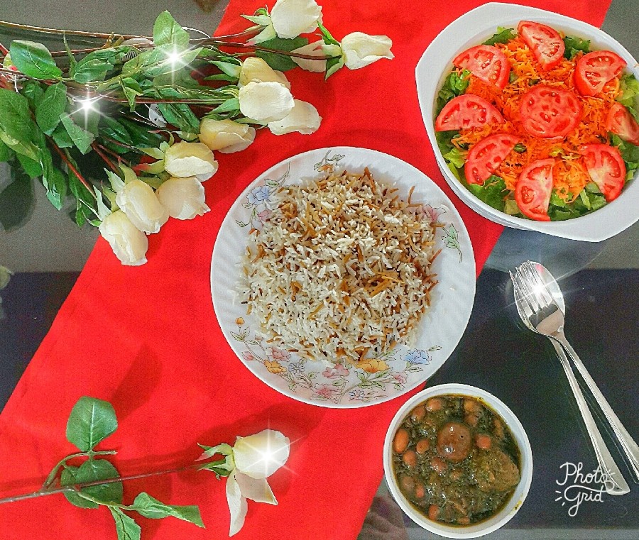 عکس رشته پلو با قرمه سبزی