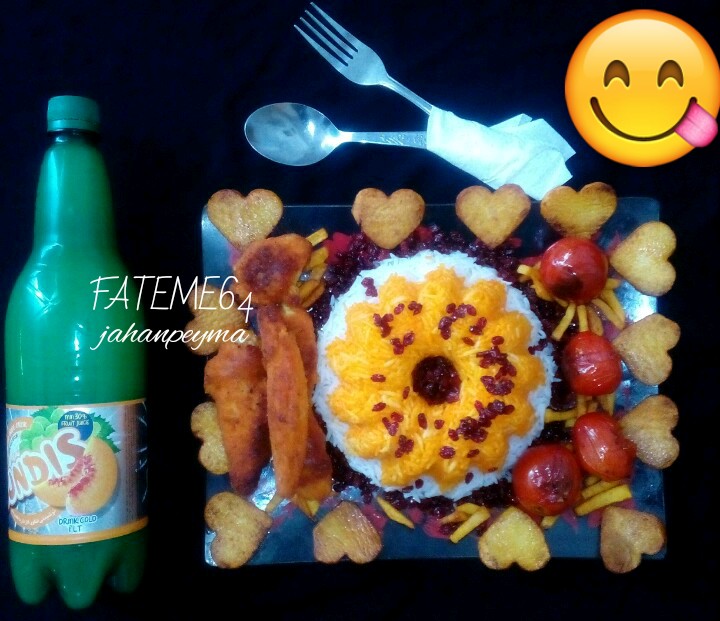 عکس برنج زعفرونی وفیله مرغ سوخاری