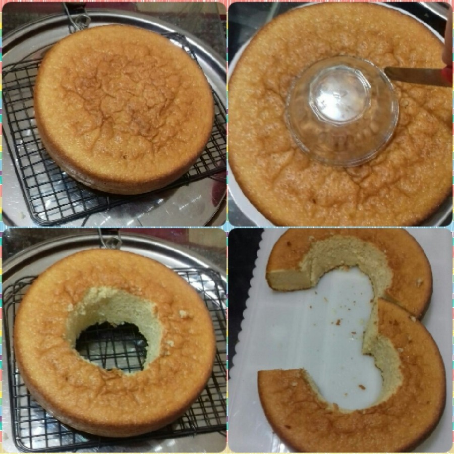 عکس مراحل برش کیک اسفنجی به شکل عدد3