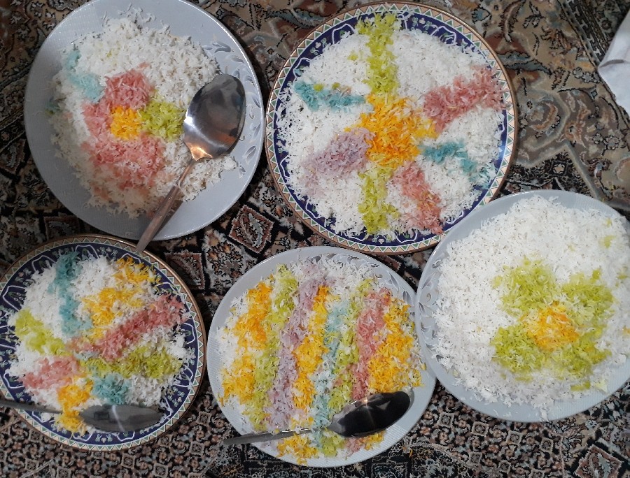 تزیین_برنج بارنگهای خوراکی خونگی