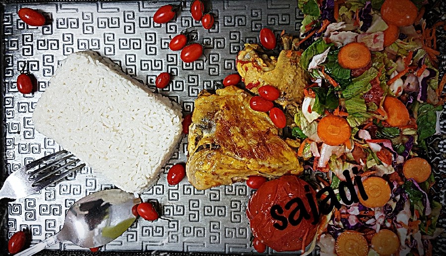 عکس خوراک مرغ رژیمی و پلو