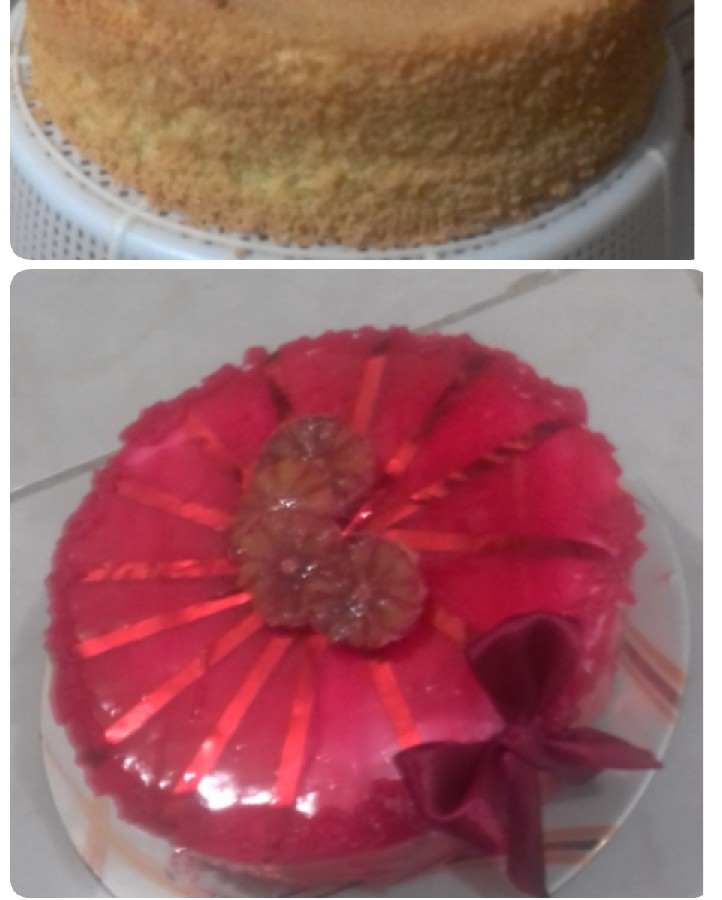کیک اسفنجی با روکش خامه و ژله بریلو