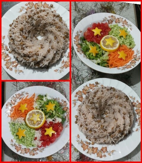 عکس عدس پلوی قالبی و سالاد فصل