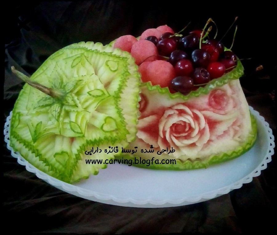 عکس حکاکی هندوانه با طرح ظرف میوه