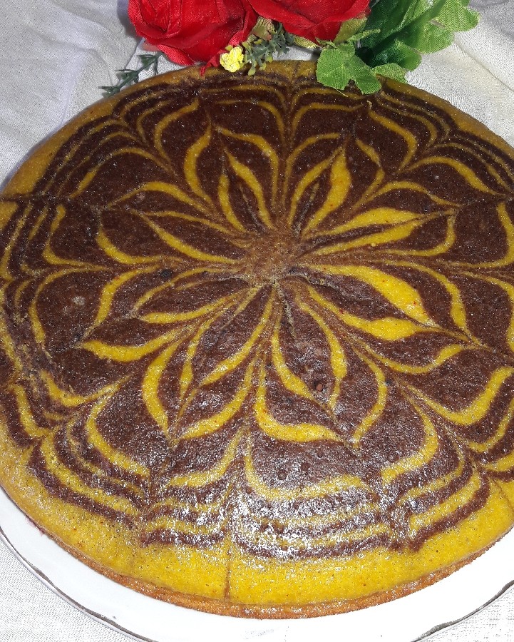 کیک زبرا زعفرونی و کاکائویی(قابلمه ایی)