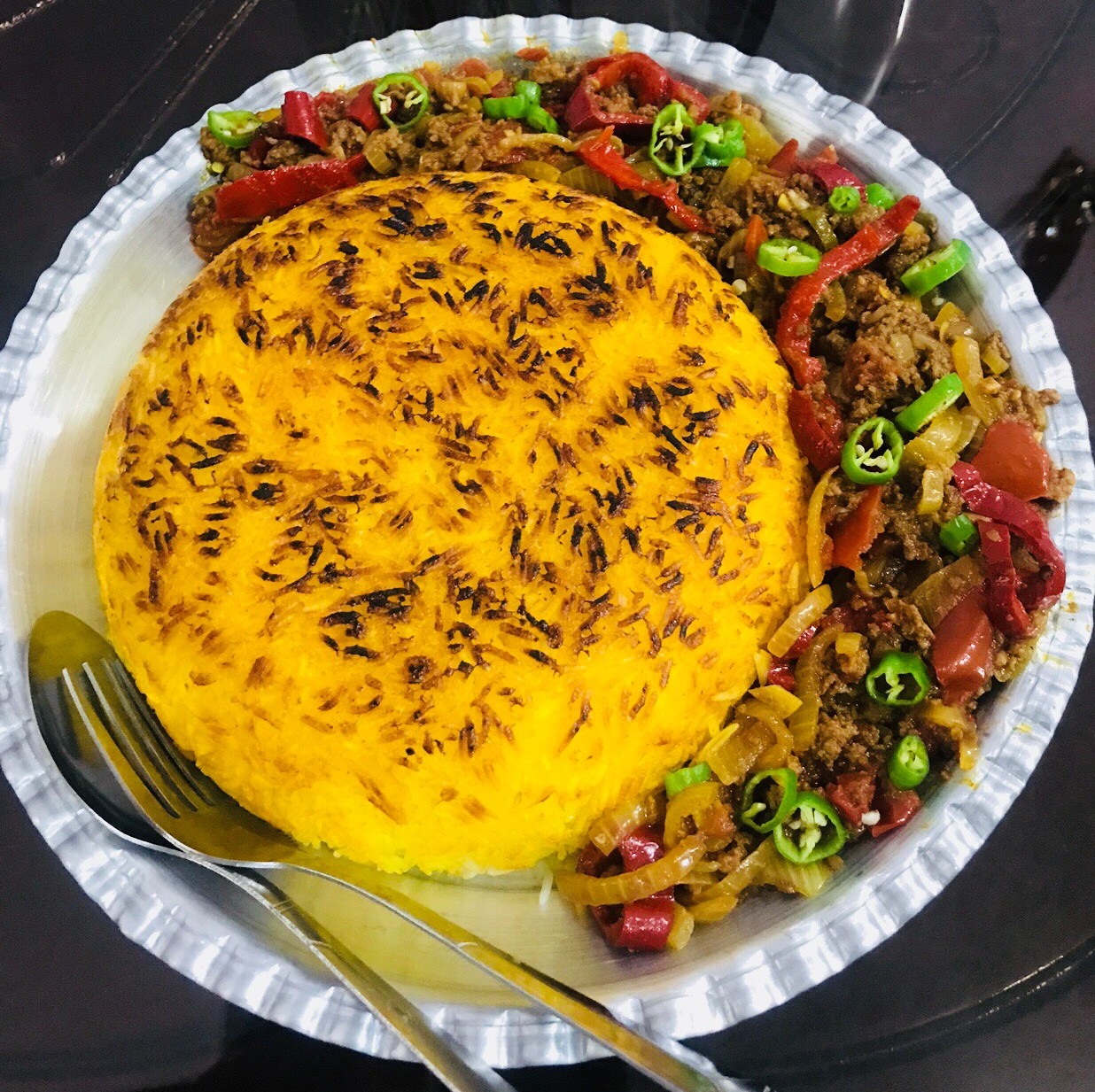 عکس برنج قالبی و خوراک گوشت