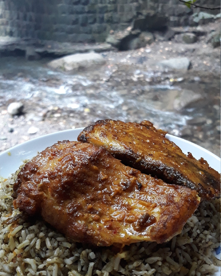 عکس سبزی پلو با ماهی با سس مخصوص نارنج