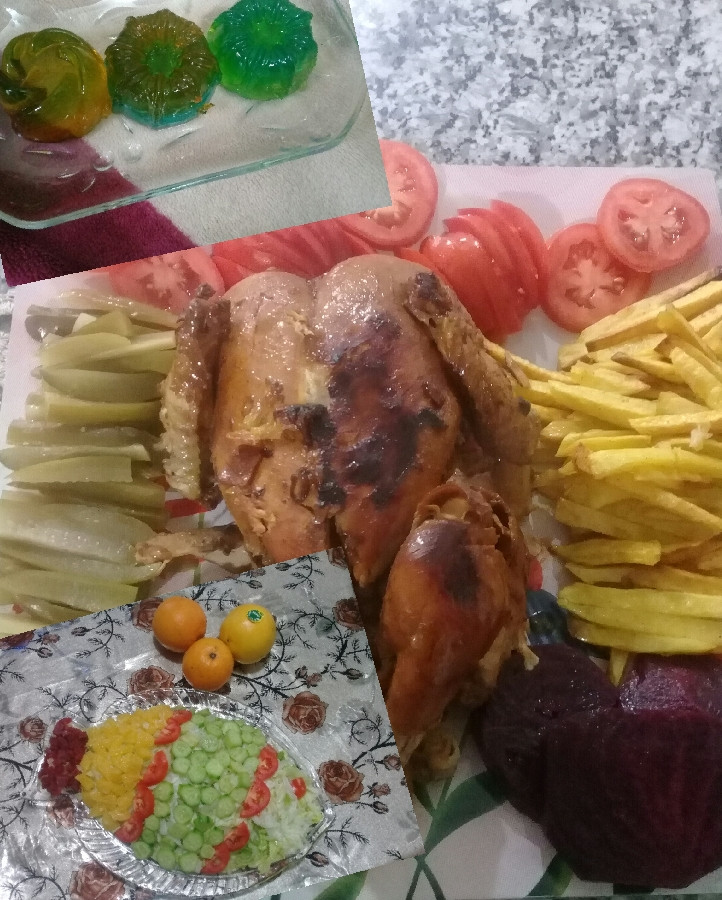 مرغ شکم پر_ سالاد کاهو _ژله