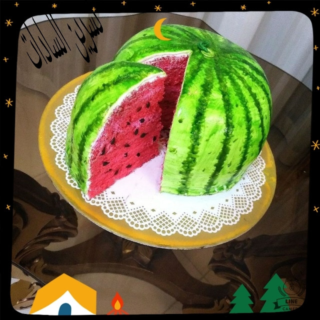 عکس کیک هندوانه با روکش فوندانت(ایده سال ۹۶)