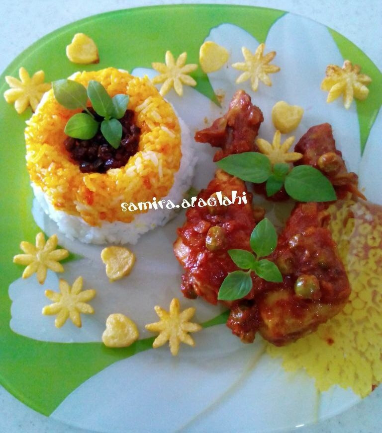 خوراک مرغ هندی با برنج