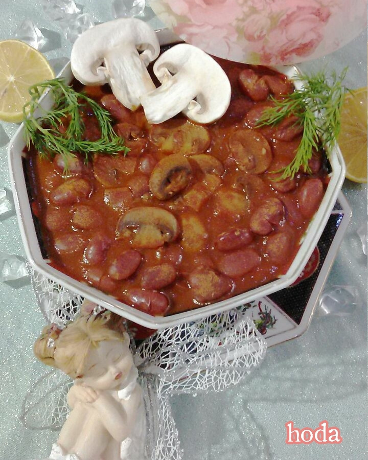 عکس خوراک لوبیا و قارچ