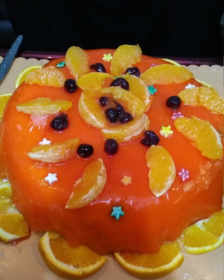عکس کیک تولد با تزیین پرتقالی وژله