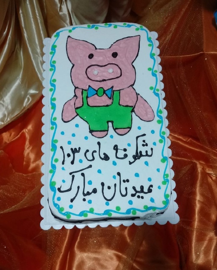 عکس کیک شیفون با طرح خوک برای مدرسه پسرم 