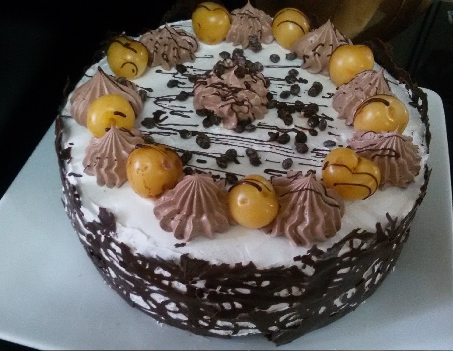 عکس کیک اسفنجی  با تزیینات شکلات و میوه