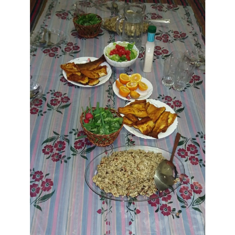 لوبیا پلو با ماهی شام  28 رمضان
