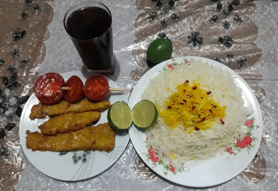 کباب تابه ای مرغ بازرشک پلو 