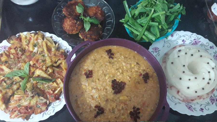 عکس سوپ جو ،املت قارچ سیب زمینی،فرنی قالبی ،کبه عربی