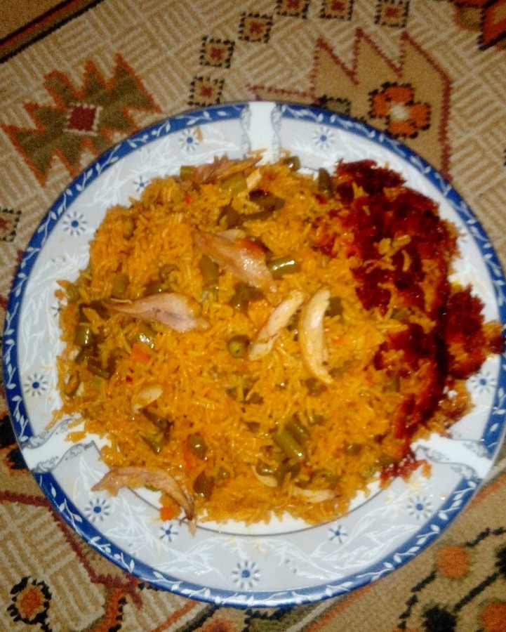 عکس لوبیا پلو و برنج و مرغ ساده