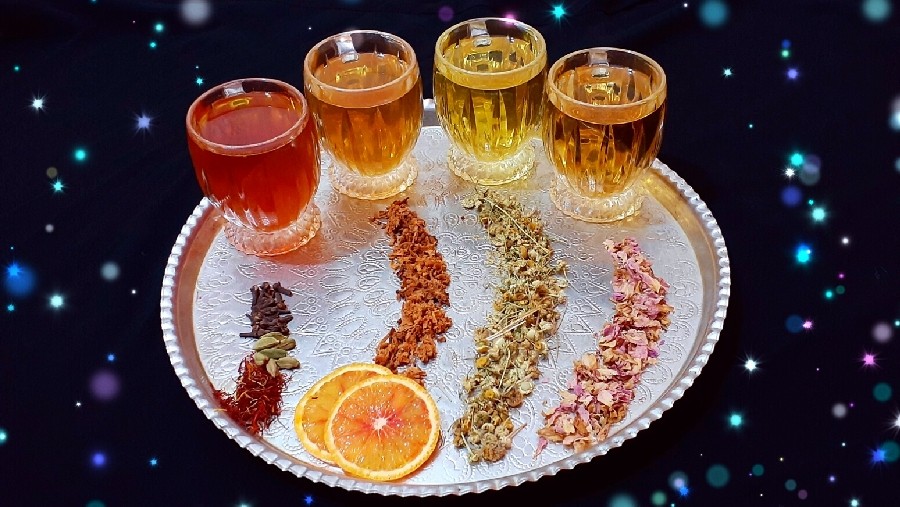 عکس دمنوش گل محمدی،بابونه،بِه پرتقال،زعفرون،هِل،میخَک