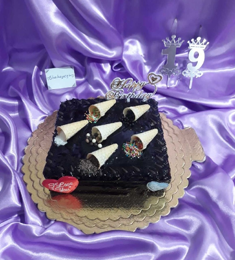 عکس #کیک تولدم کیک اسفنجی شکلاتی با روکش ژله بریلو شکلاتی