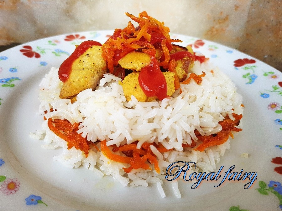 چلو خورش هویج با مرغ مزه دار شده