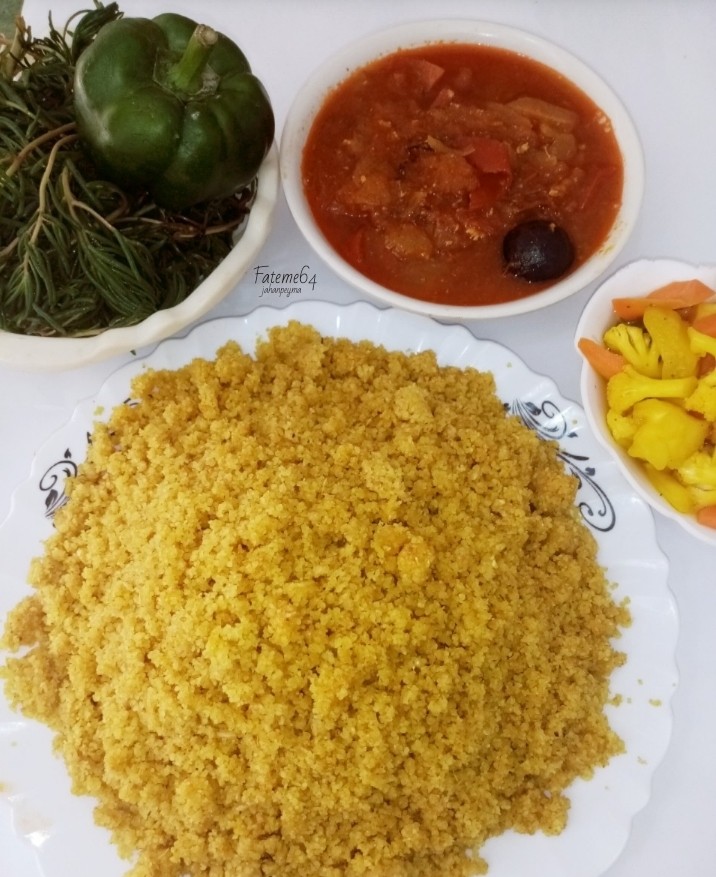عکس گندم پلو جنوبی و خورش ماهی مؤتو