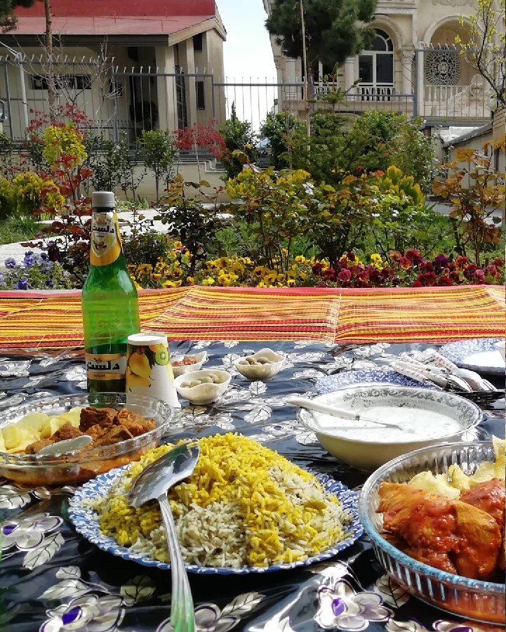 عکس ناهار روز سیزدهم فروردین در قرنطینه که در حیاط بساط سیزده بدر رو راه انداختیم???