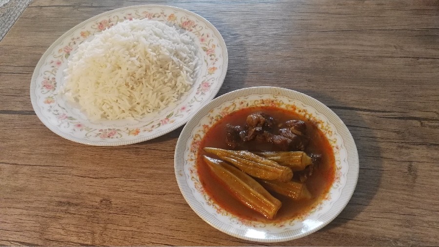 عکس چلو خورش گوشت بامیه
