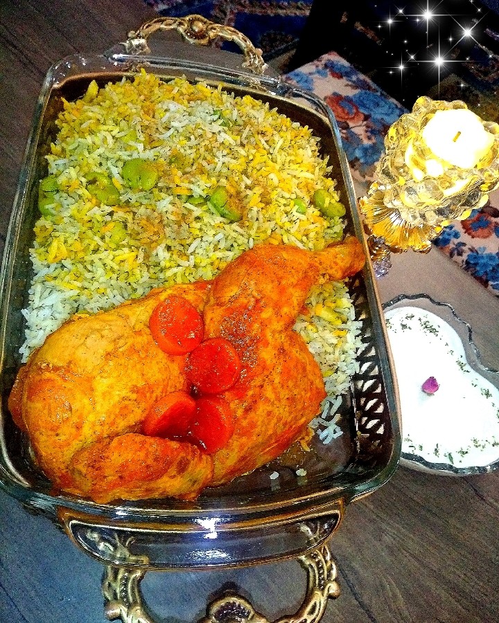 عکس شویدپلو باقالی با مرغ و ماست موسیر خانگی 