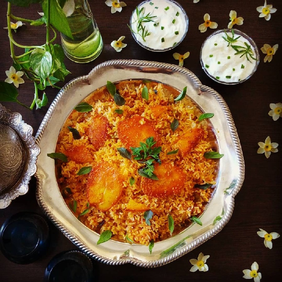 عکس ته دیگ سیب زمینی کنجدی (لوبیاپلو)