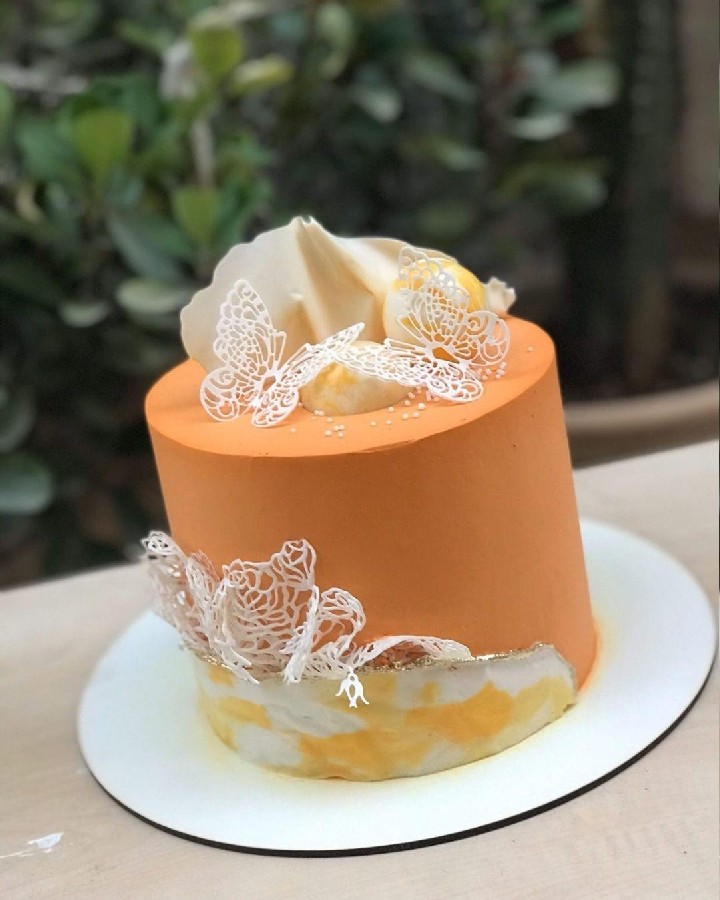 عکس کیک خامه ای مدرن، با استفاده از گیپور
