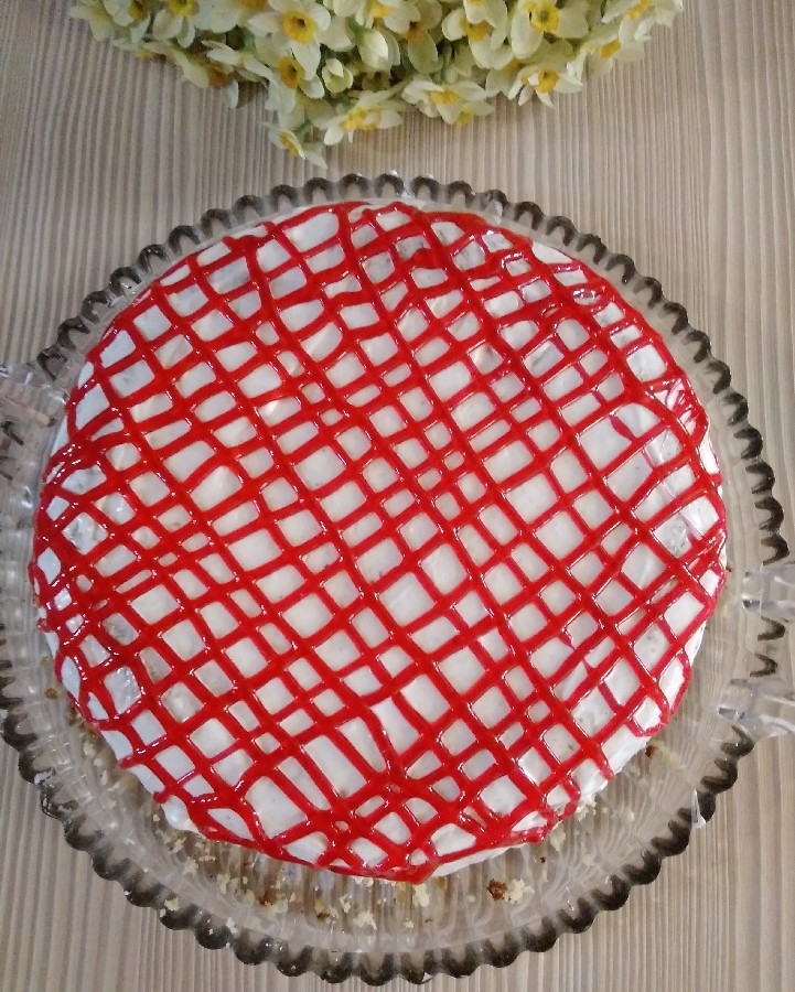 عکس کیک شیفون نارگیلی با فیلینگ موز و گردو 