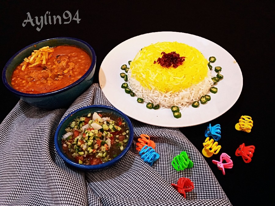 عکس پلو ،خورشت قیمه ،سالاد شیرازی