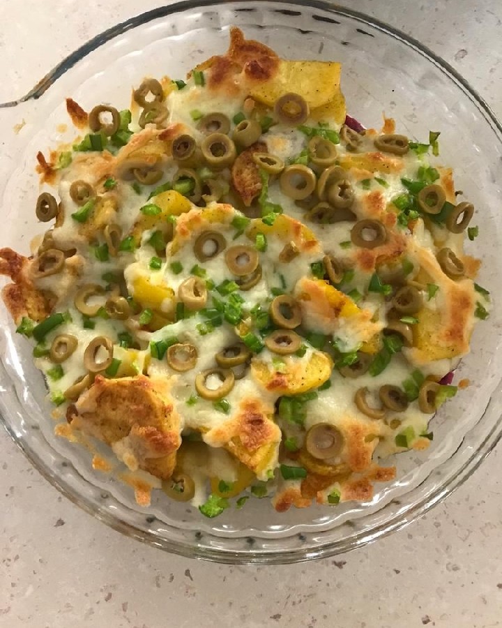 عکس سیب زمینی قارچ و پنیر