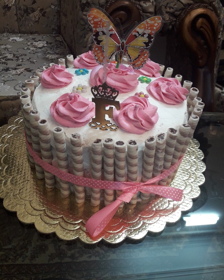 عکس کیک خودم پزتولد۵سالگی دخترم لطفاورق بزنید